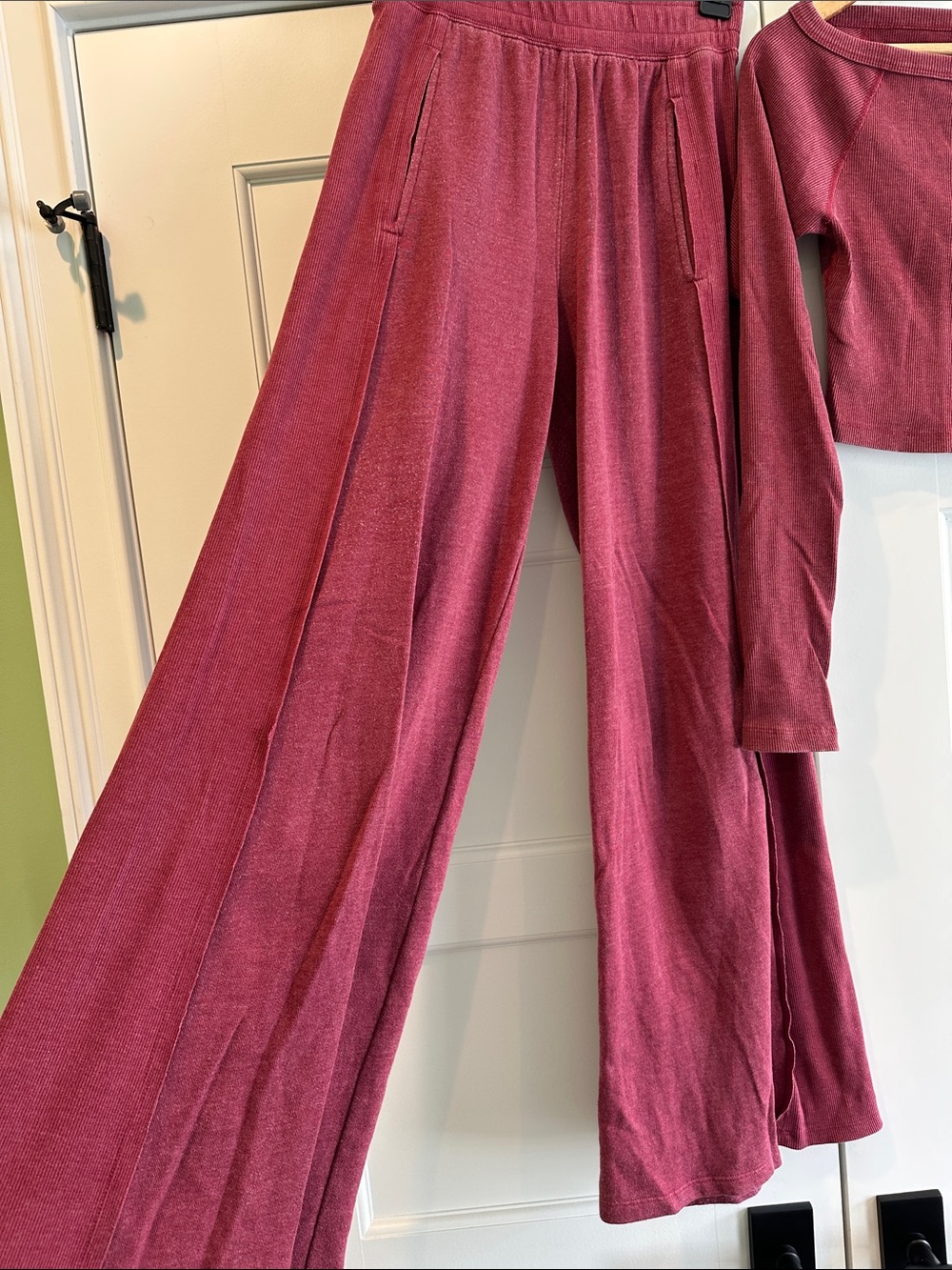 Free Peoplr Women’s Burgundy Set  -  cropped top and wide leg pants - Picture 3 of 5